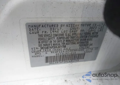 2017 Nissan Sentra Sv z USA, uszkodzony, nr VIN 3N1AB7AP3HL681758